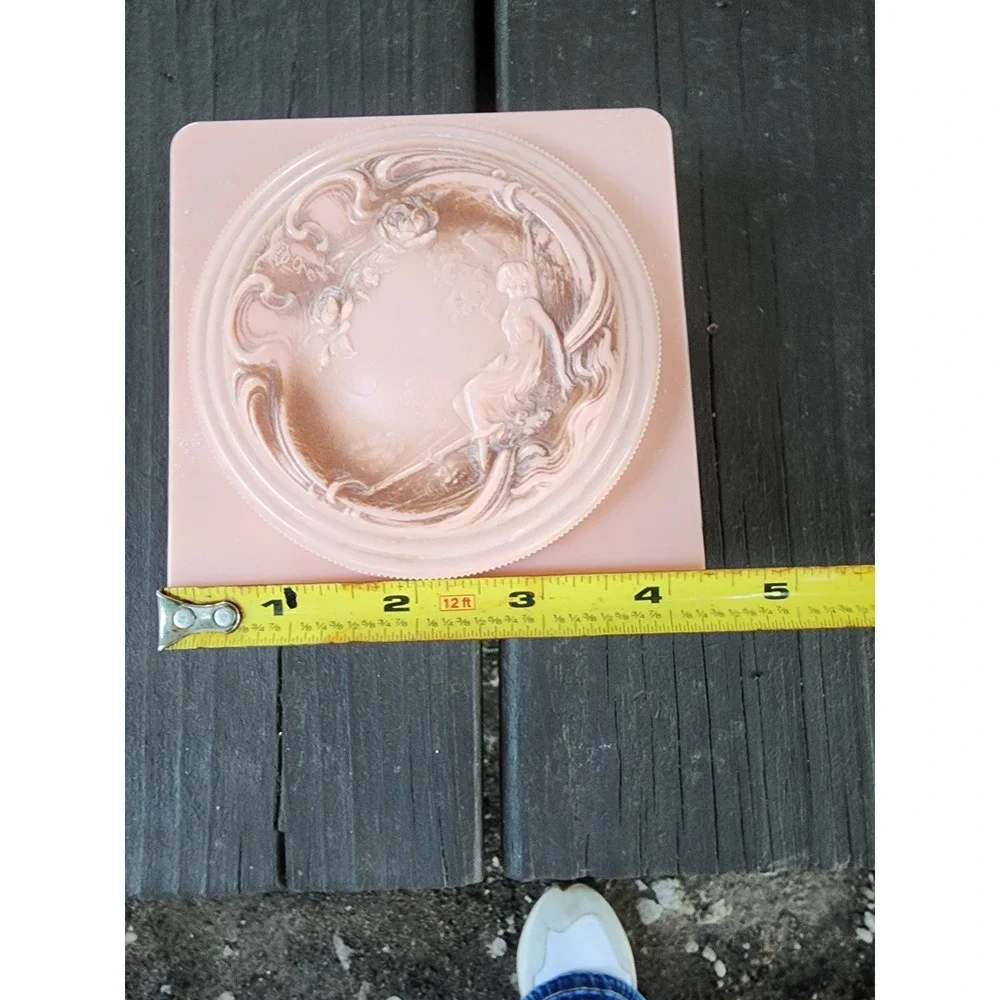 Vintage Evyan Art Nouveau White Shoulders Pink Dusting Powder Box & Poof